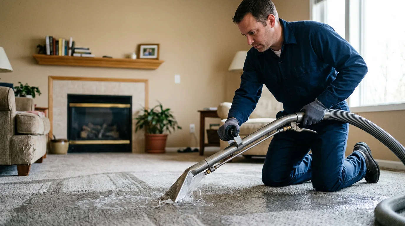 Water damage restoration technician working near Savanna, IL